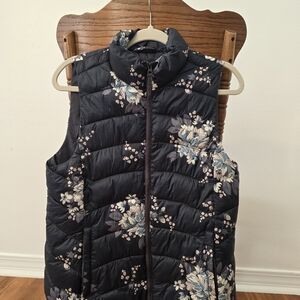 LOFT Floral Navy Puffer Vest